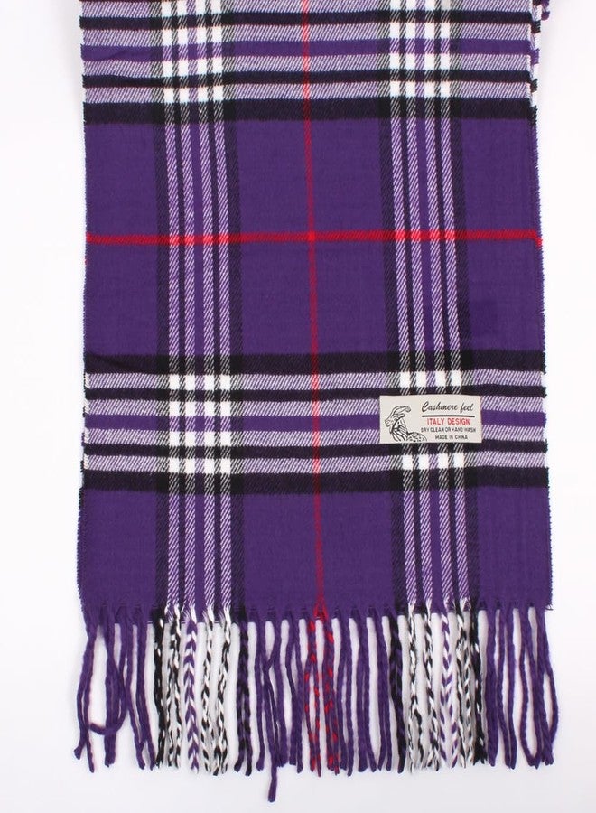 TZ Promise Plaid Cashmere Feel Classic Soft Luxurious Winter Scarf For Men Women (Purple) - Image 4